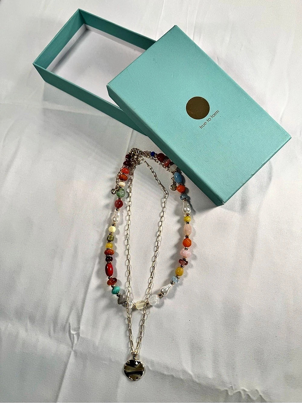 True to Form Multicolor Beaded Pendant Necklace NIB